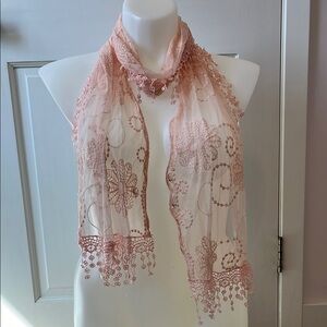 Maurice's Dainty Ethereal Floral Lace Scarf in Blush Pink w/ Tassels
